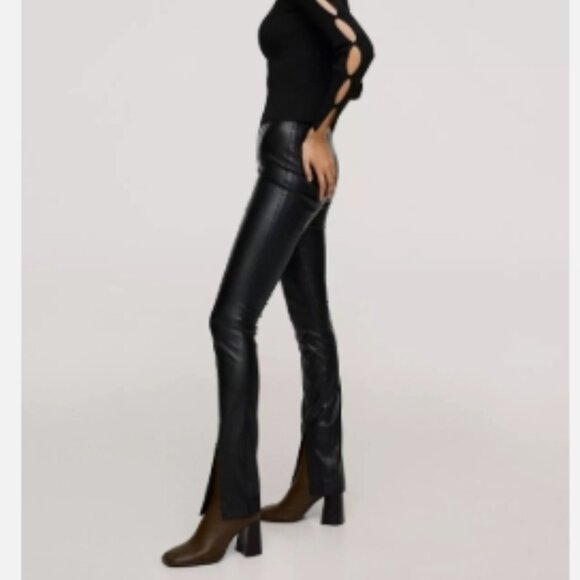 MANGO Women's Leather-Effect Leggings with Split Hems Size S - Picture 1 of 16